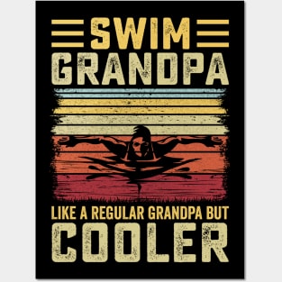 Swim Grandpa - Retro Sunset Swimmer Design Posters and Art